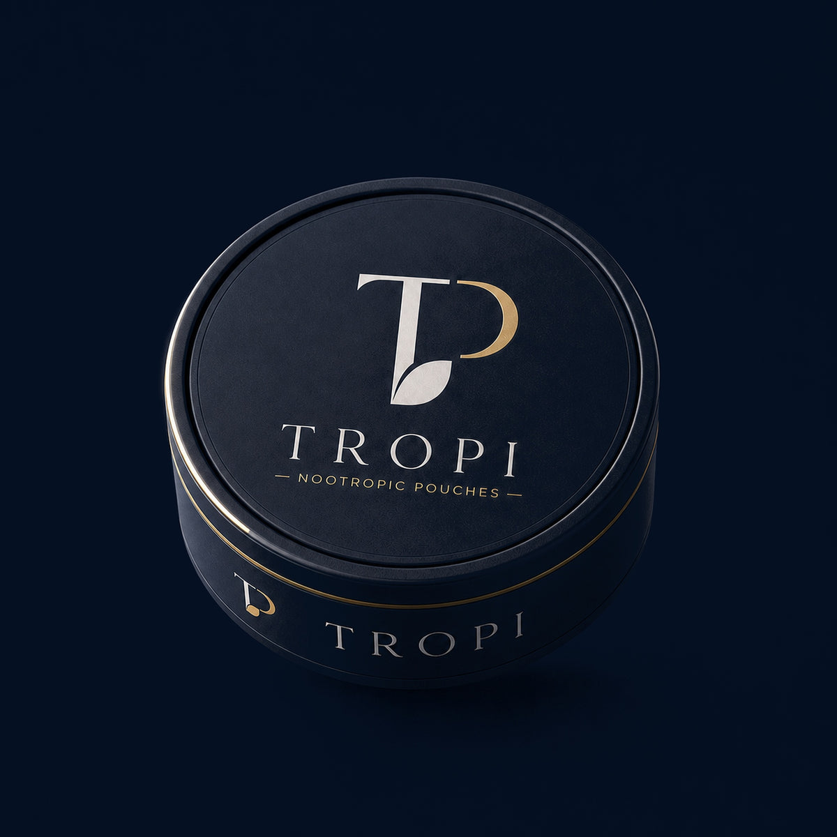 Tropi Icey Blueberry nicotine-free nootropic pouches, navy can